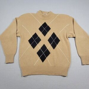 Vintage‎ Argyle Sweater Women's Lambswool Rabbit Hair Mock Neck Petite Medium